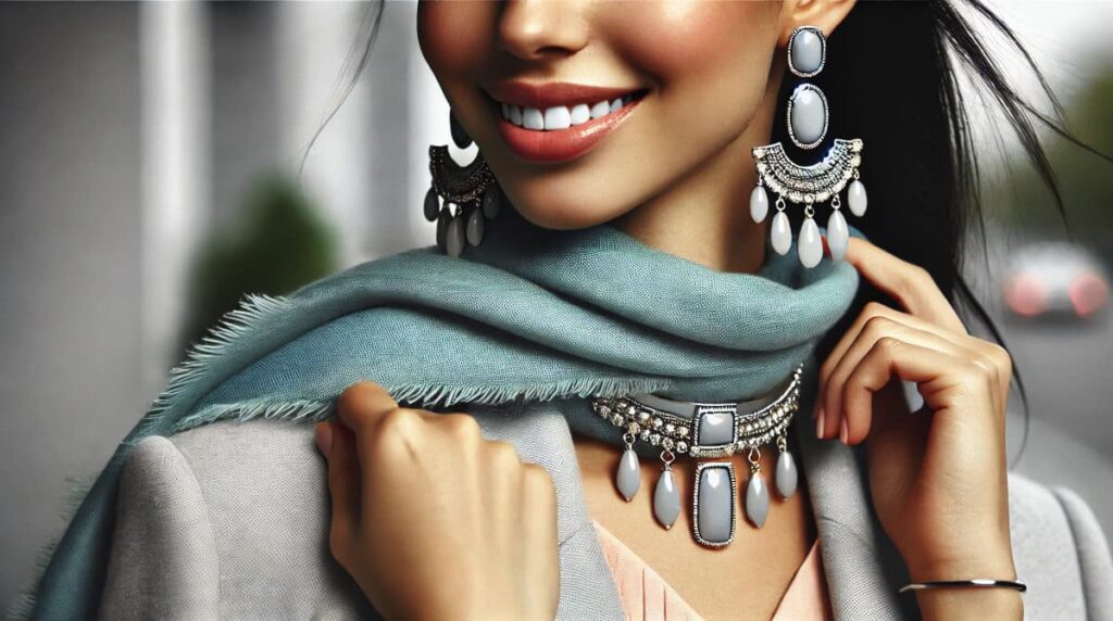 Woman enhancing her smile using accessories and jewelry